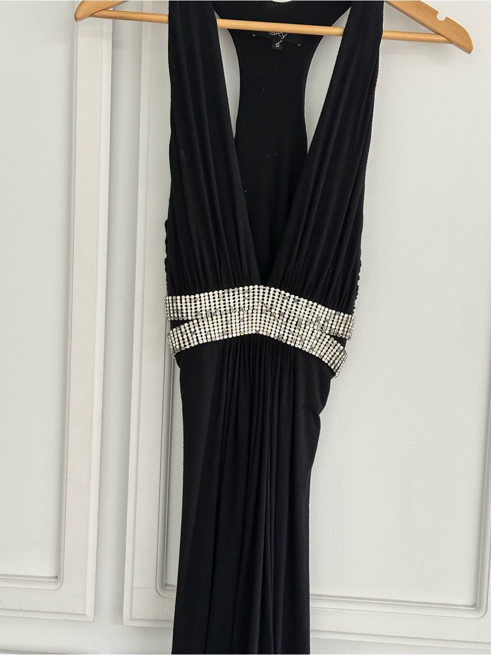 Sky Black Evening Dress with Silver Embellished Waist